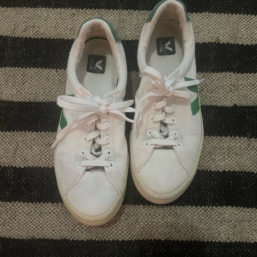 Veja White and Green Sneakers